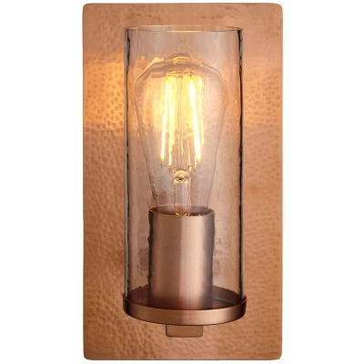 Image of Palermo Wall Lamp Hammered Copper Plate, Textured Clear Glass