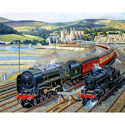 Image of Yeecer 5D DIY Diamond Painting Kits,Steam Train 12x20in for Adults Kids Cross Stitch Full Drill Crystal Rhinestone Embroidery Dot Art Pictures Home Wall Decor Gifts 30x50cm