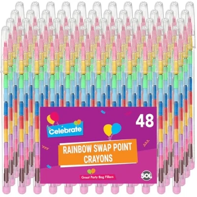 Image of 48pk Swap Point Crayon Rainbow Pencils Twistable Crayons, Mini Colouring for Party Bags, Crayons Bag Fillers, Twistables Coloured Pencil,