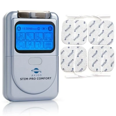 Image of axion TENS Machine for Pain Relief STIM PRO Comfort with 4 pcs of 5x5cm Electrode Pads Dual Channel unit muscle and nerve stimulator