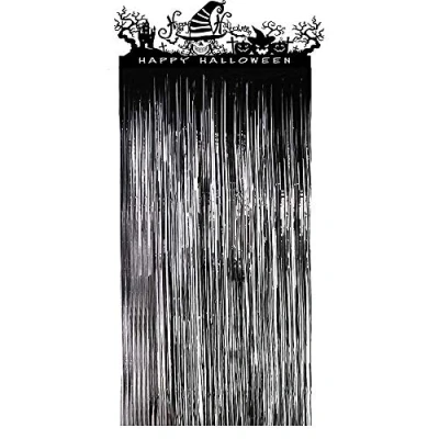 Image of FINGOOO Halloween Door Curtain, Hunted House Shiny Foil Decor Entrance 3.3 X 6.5 Feet