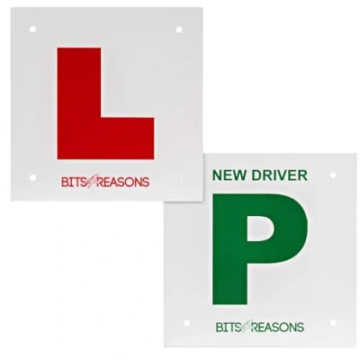 Image of NEW PROFESSIONAL GRADE UNIVERSAL PAIR OF RIGID SOLID L PLATE WITH P DRIVER ON REVERSE 1.5MM POLYCARBONATE WE USE OUR OWN DRIVING SCHOOL PLATES FITS MOTORBIKES AND CARS