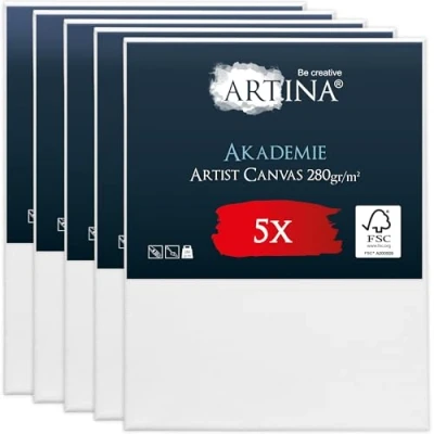 Image of Artina 5pcs Paint Canvas Set 60x80 cm FSC® for Painting 100% Cotton Stretcher Frame 280 g/m² Blank Canvases Art Acrylic, Watercolour &amp; Oil Plain Akademie
