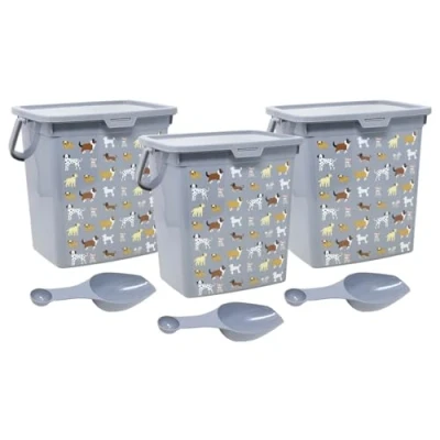 Image of UNIQUE HOME LIVING 6L Pet Food Storage Container Set of 3 Dog Cat Puppy Treats Dispenser Bin Airtight Plastic Box With Scoop