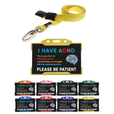 Image of QUANTUM LEAP ADHD Black I Have Please Be Patient Card With Yellow Holder &amp; Lanyard