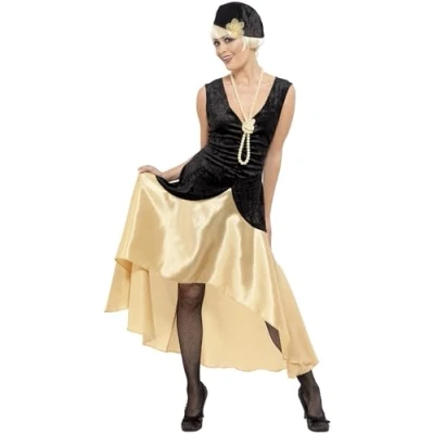 Image of Smiffys 20s Gatsby Girl Costume, Black Dress, Hat and Pearl Necklace, 1920&#039;s Razzle Fancy 1920s Dress Up Stock Type R &amp; O