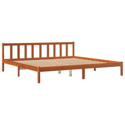 Image of vidaXL Solid Wood Pine Super King Bed Frame Wax Brown, 180x200 cm with Plywood Slats and Supportive Headboard