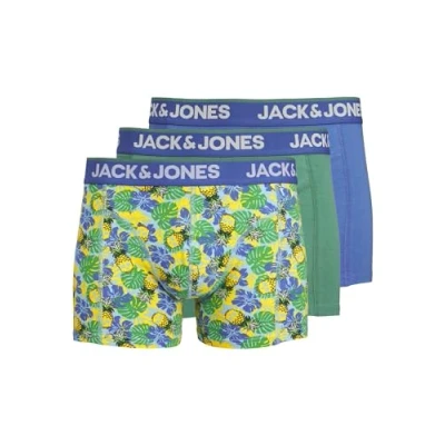 Image of Jack &amp; Jones Jacpineapple Skull Trunks 3 PACK Trunks, Men&#039;s, Size: Large, Palace blue/irish green