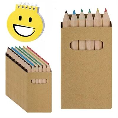Image of Partituki 25 Boxes of 6 Mini Colored Pencils. Non Toxic. Smooth Kraft Boxes. Includes 1 Single Notebook
