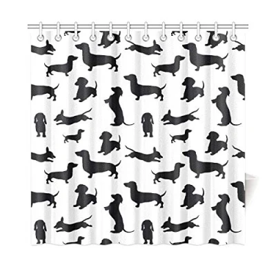 Image of JOCHUAN Home Decor Bath Curtain Black Dogs Dachshund Dog Shadow Pattern Polyester Fabric Waterproof Shower For Bathroom, 72 X Inch Curtains Hooks Included