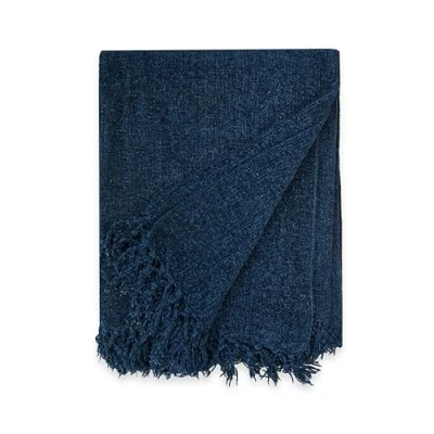 Image of Emma Barclay Throw Blanket For Sofas Bed Extra Large Soft Chenille Throws Settees In Navy Fleece Blankets Darcy Collection 50&quot; x 60&quot; (127cm 152cm)