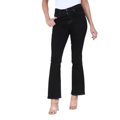 Image of MYT Womens Magic Shaping Slim Flare Leg Jeans Stretch High Waisted Ladies Boot Cut Denim Black 12