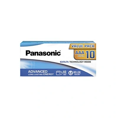 Image of Panasonic EVOLTA Technology Inside AAA batteries, pack of 10 alkaline Micro LR03 1.5V, plastic free packaging, reliable and high performance batteries