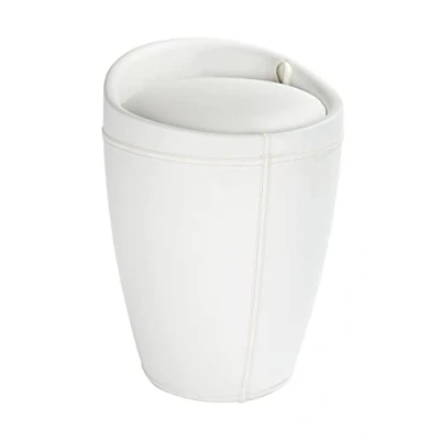 Image of WENKO Bathroom Stool/Laundry Bin Candy Leather Look in White, 36 x 50.5 cm