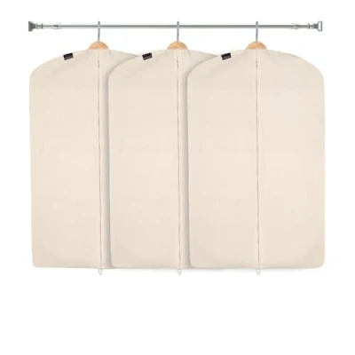 Image of CARASELLE Deluxe 100% Natural Cotton Clothes Cover Protector Bag with Zip, Moth Proof Garment Covers Wardrobe Storage for Suits/Short Dress, Suit Men (99 x 60 cm, pack of 3)
