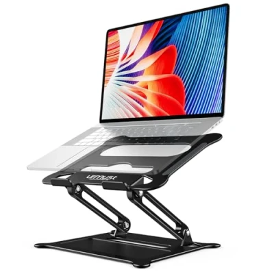 Image of urmust Laptop Notebook Stand Holder, Ergonomic Adjustable Ultrabook Riser Portable with Heat Vent Compatible MacBook Air Pro, Dell, HP, Lenovo Light Weight Aluminum Up to 15.6&quot;(Black)