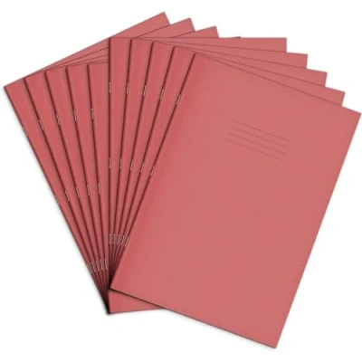 Image of Rhino A4 Exercise Books, 80 Page / 8mm Lined with Margin Paper Notebook, 10 Pack, Office &amp; School Stationery Supplies, Pink