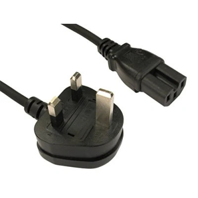 Image of CablesDirect UK C15 coupler; 2 M BS 1363 Black Power Cable (Black, Male/Male; m; 1363; Curve)