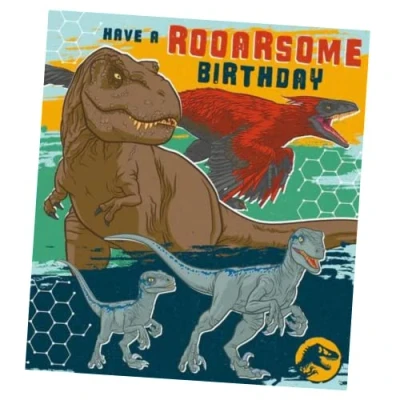 Image of Official Jurassic World The Movie Birthday Card, Card General, Special Occasions Recyclable Officially Licensed