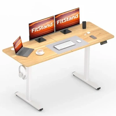 Image of FitStand 140x60cm Electric Standing Desk Sit Stand Height Adjustable Computer PC With Hooks And Memory Smart Pannel Suitable For Office Home Maple
