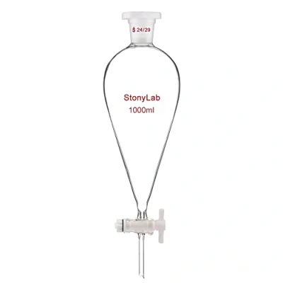 Image of stonylab Borosilicate Glass 1000 ml Heavy Wall Conical Separatory Funnel with 24/29 Joints and PTFE Stopcock,