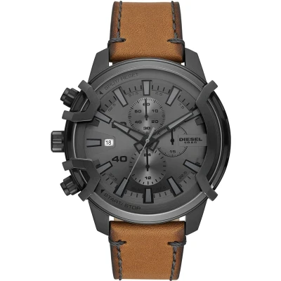 Image of Diesel Watch for Men Griffed, Chronograph Movement, 48 mm Gunmetal Stainless Steel Case with a Leather Strap, DZ4569