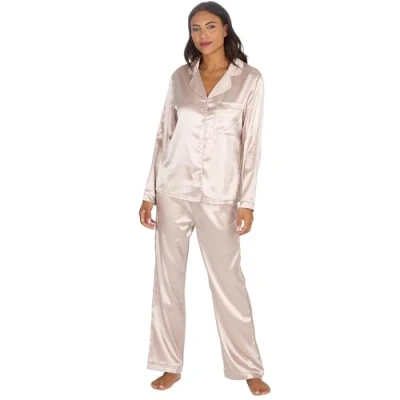 Image of Undercover Ladies Satin Long Pyjamas 34B2110 Champagne 14 16