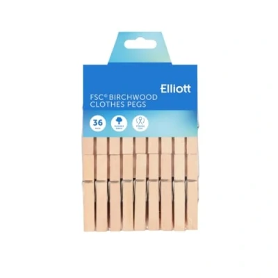 Image of Elliott 36 FSC Strong Grip Hardwood coil spring clothes Pegs for washing lines, horse and Arts &amp; crafts use, free from plastic 100% recyclable, all laundry types