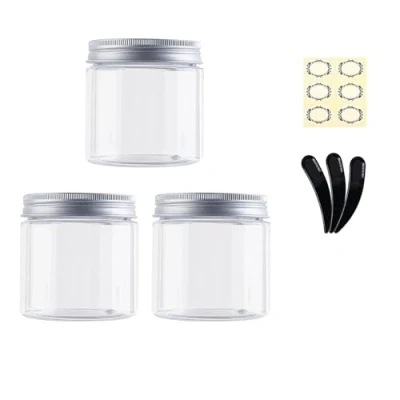 Image of Alledomain 3PCS 200ML Empty Plastic Jars, Clear Round Cosmetic Containers Cream Jars with Inner Liners &amp; Aluminum Alloy Lids Travel for Storing Lip, Body Scrub, Lotion, Powder, Ointment, Makeup