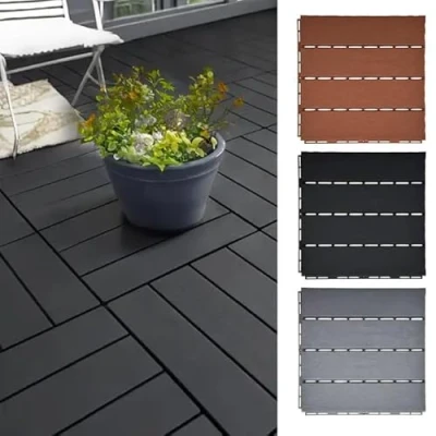 Image of Nicoman 36 PCs Decking Boards Black Polydeck PVC Tile, Click Deck Tiles Indoor, 30x30cm Plastic Square Connect Floor, Easy Installation, Outdoor Drainage