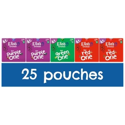 Image of Ella&#039;s Kitchen Organic Fruit Smoothie Assortment, Pack of 25 Pouches (10 x Red, 10 Purple, 5 Green)