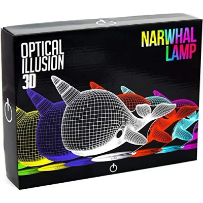 Image of Narwhal 3D Optical Illusion Night Light, Touch Control, LED 7 colour Options