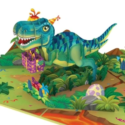 Image of papercrush® Pop Up Card Dinosaur [New!] Funny 3D Birthday for Children, Congratulations Children&#039;s Parties Boys &amp; Girls, Party Bags Dino Theme Party, Green