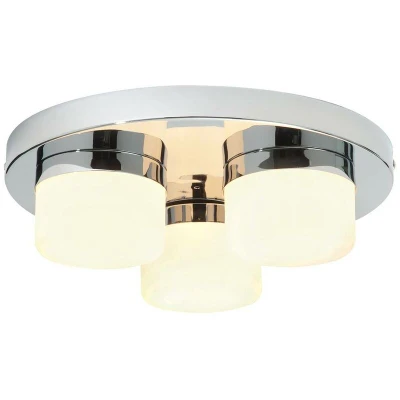 Image of Pure 3 Light Semi Flush Bathroom Ceiling Chrome, Opal Glass IP44, G9