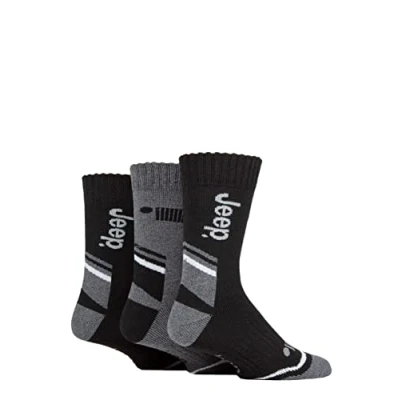 Image of Mens 3 Pair Jeep Performance Poly Cotton Boot Socks Black / Charcoal Grey 6 11