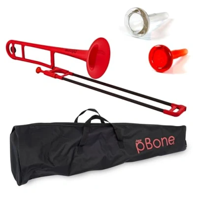 Image of pBone PBONE1R Plastic Trombone with Mouthpiece and Carry Bag Bb Student Beginner Red, 14.0 in*38.0 in*11.0 in