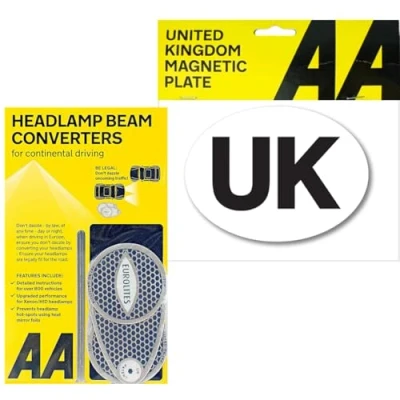 Image of Lunero European Driving Kit 2025 Eurolites Headlamp Beam Deflectors &amp; Magnetic UK Stickers for Car Europe Sticker Headlight France