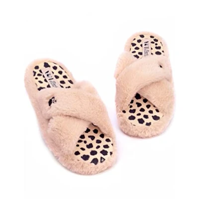 Image of Barbie Womens Slippers Ladies Doll Logo Slip On Fluffy Pink House Sliders Adults Leopard Animal Insoles With Cross Strap Shoes 5 6 UK