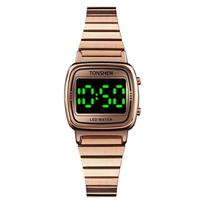 Image of TONSHEN Fashion Stainless Steel Watch for Women LED Electronic Light Display Digital Watches (Rose)