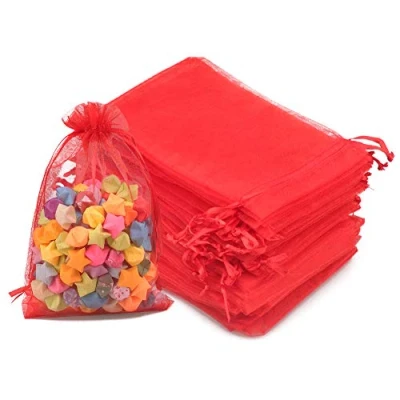 Image of jijAcraft Organza Bags Red,Organza Drawstring Gift 10X15CM,100PCS Wedding Party Favour Jewellery Pouches and Candy