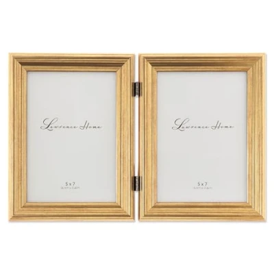 Image of Lawrence Frames 5x7 Hinged Double Sutter Burnished Gold Picture Frame