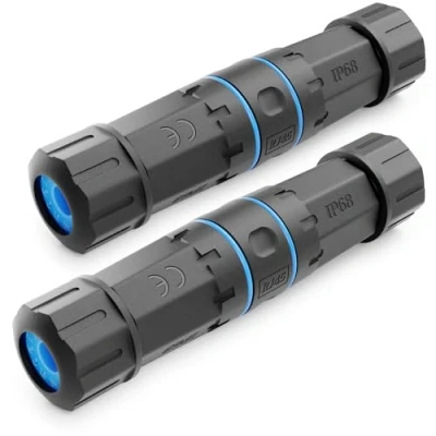 Image of deleyCON Pack of 2 CAT 6 Patch Cable Coupling Outdoor RJ45 LAN DSL Network Connector IP68 Waterproof Dust Proof Ethernet Extension Garden x Socket Black