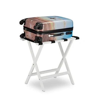Image of Relaxdays White Bamboo Folding Luggage Rack Suitcase Stand, HxWxD: 53.5 x 58 36.5 cm