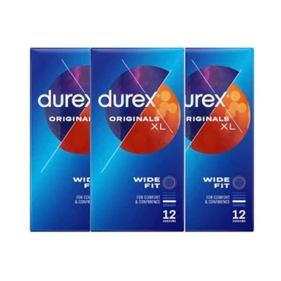 Image of Durex Comfort XL Extra Large Lubricated Condoms, Pack of 3 x 12 Total 36 Condoms.