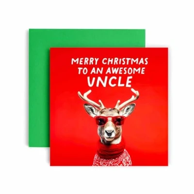 Image of Huxters Cool Christmas Card for Uncle Reindeer him and Men Brother Son 14.8cm (Uncle)