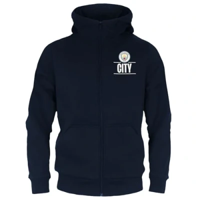 Image of MANCHESTER CITY FC Official Football Gift Boys Fleece Zip Hoody Navy 8 9 Years