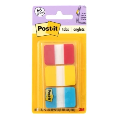 Image of Post it Index Strong Filing Tabs, Pack of 1 Dispenser, 66 Tabs,25.4 mm x 38 mm, Yellow, Red, Blue Colors Extra Sticky Flags for Documents and Information