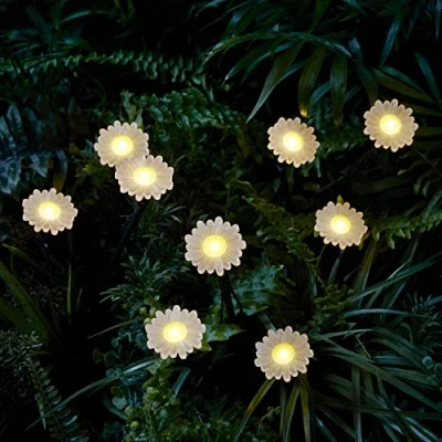 Image of Lights4fun Set of 9 Solar Powered Daisy Flower Outdoor IP44 Waterproof Decorative Garden Pathway LED Stake Lights 20cm