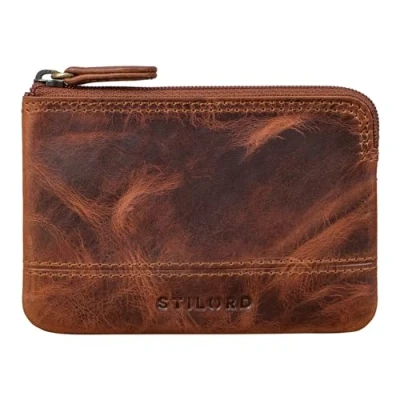 Image of STILORD &#039;Tarlo&#039; Leather Key Case RFID Bag Coin Purse Mini Wallet with Ring Vintage Genuine Leather, Colour:Kara Cognac