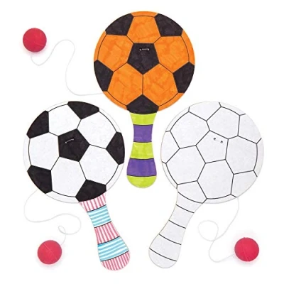Image of Baker Ross AW476 Mini Colour in Football Paddle, Elasticated Bat and Ball for Kids to Personalise, Decorate Play with Arts Crafts (Pack of 5), White, 7 inch